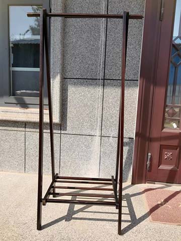 Freestanding Dark Wood Open Garment Rack with Lower Slatted Shelf