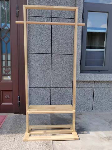 Freestanding Natural Wood Open Clothing Rack with Lower Shelves