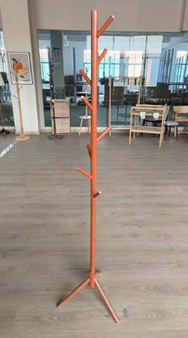 Freestanding Wooden Coat Rack with Eight Hooks and Tripod Base