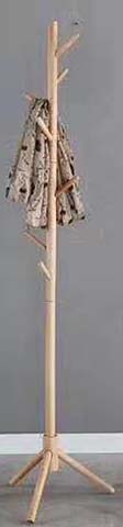 Freestanding Wooden Coat Rack with Tripod Base and Multi-Peg Hooks