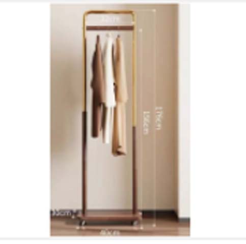 Mobile Open Garment Rack with Walnut Shelf and Brass Frame