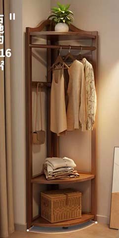 Corner Open Wardrobe with Hanging Rail, Shelves and Mirror