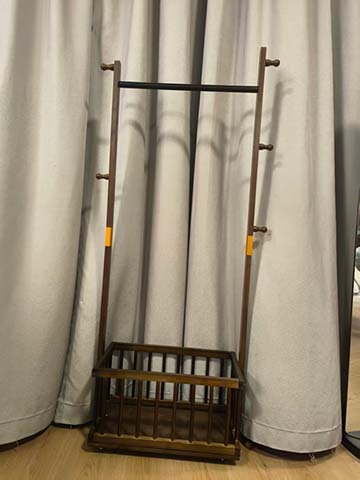 Freestanding Walnut-Finish Garment Rack with Slatted Storage Basket