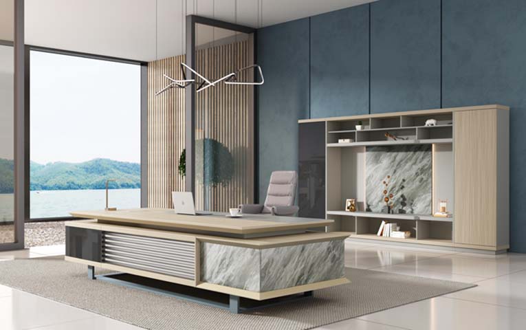 Executive Desk with Integrated Storage Credenza