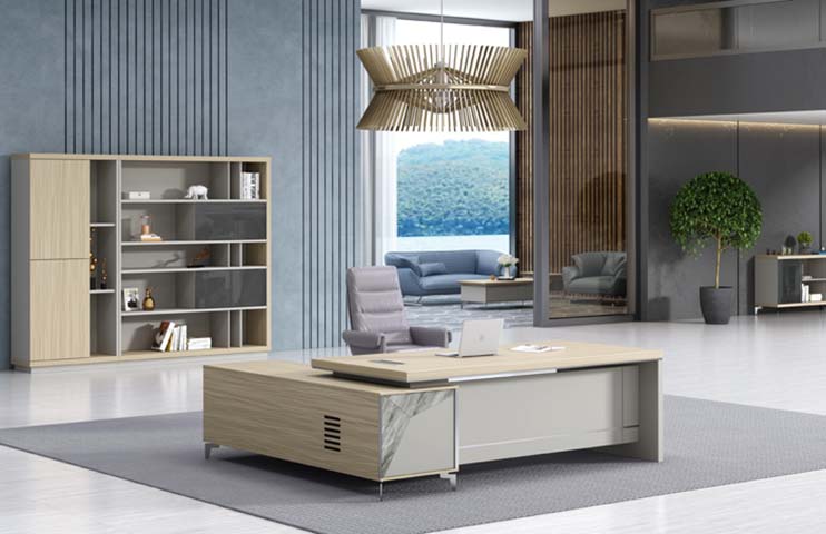 Executive L-Shaped Office Desk with Side Storage Cabinet