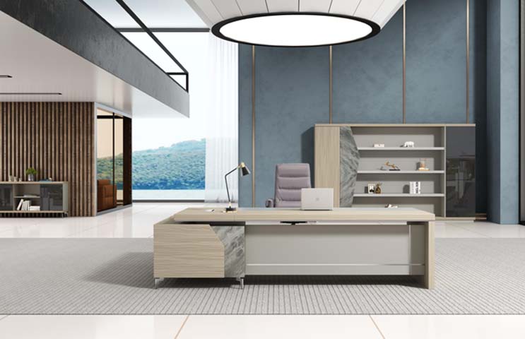 Contemporary Executive Desk with Integrated Left Storage Pedestal