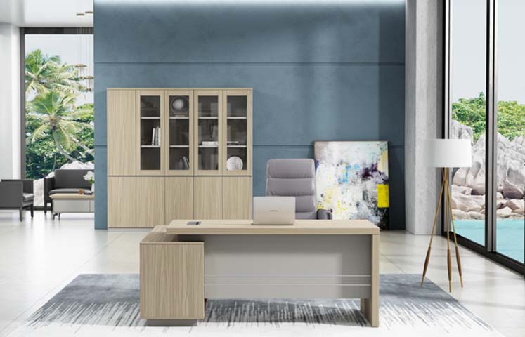 Light Oak Executive Desk with Left Storage Return