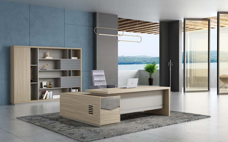 L-Shaped Executive Office Desk with Integrated Side Storage Cabinet