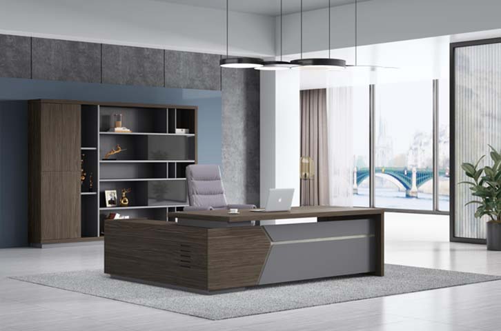 Executive Desk with Storage Credenza and Wall Bookcase