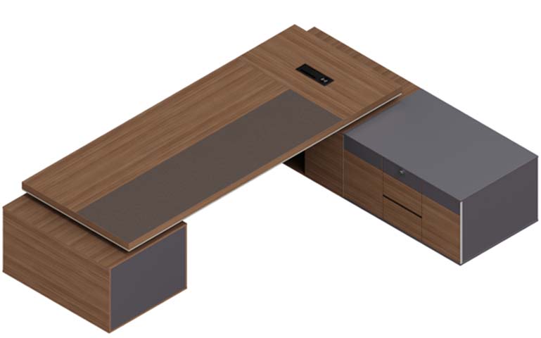 L-Shaped Panel Executive Desk with Dual Storage Credenzas and Cable Port
