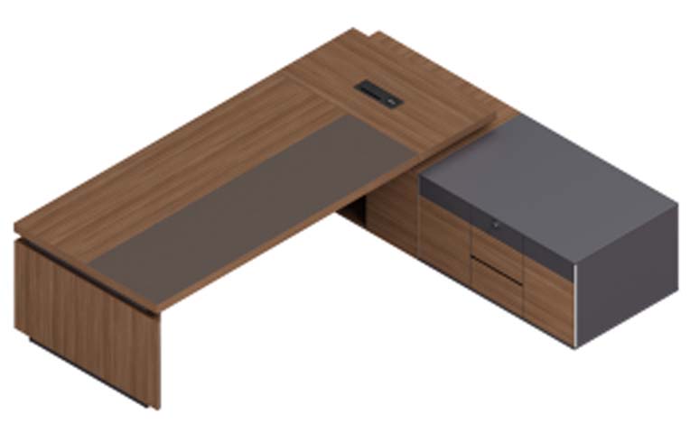 L-Shaped Executive Desk with Right Return Cabinet and Cable Port