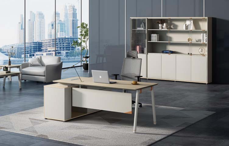 Executive Office Desk with Fixed Side Pedestal and Modesty Panel