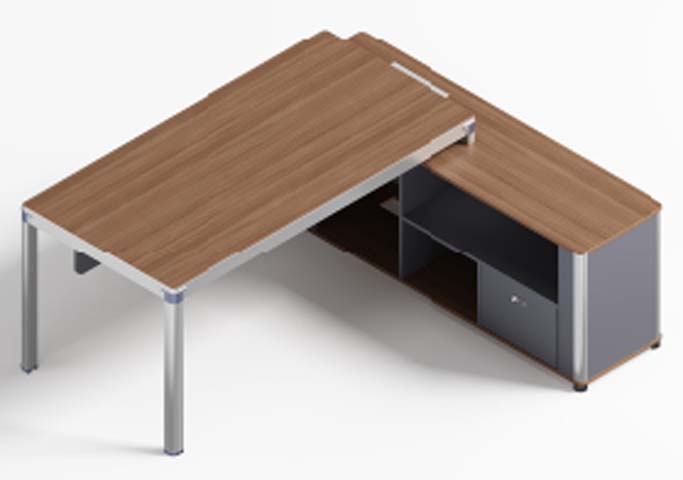 L-Shaped Executive Workstation with Integrated Side Storage Cabinet