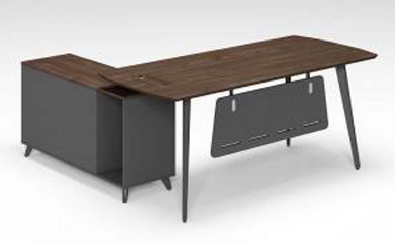 L-Shaped Executive Desk with Integrated Storage Credenza and Cable Management Panel