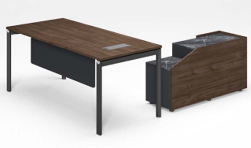 Walnut Executive Desk with Side Storage Cabinet