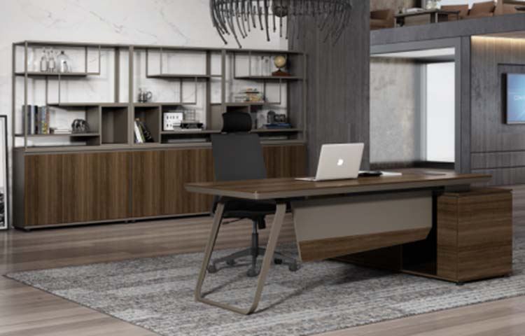 Walnut Veneer Executive Desk with Right Storage Pedestal
