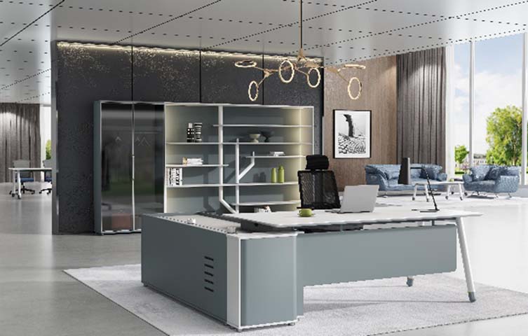 L-Shaped Executive Desk with Integrated Storage Credenza