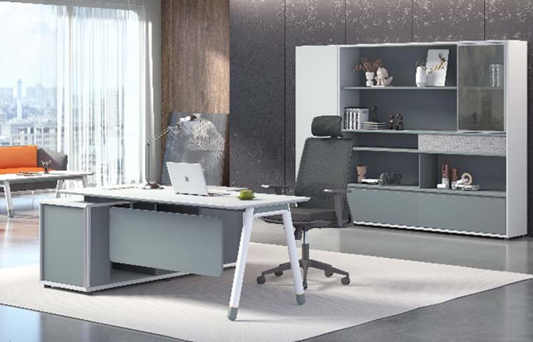 L-Shaped Executive Office Desk with Integrated Side Storage Cabinet