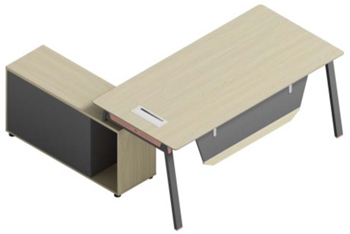 L-Shaped Executive Desk with Fixed Side Storage Cabinet