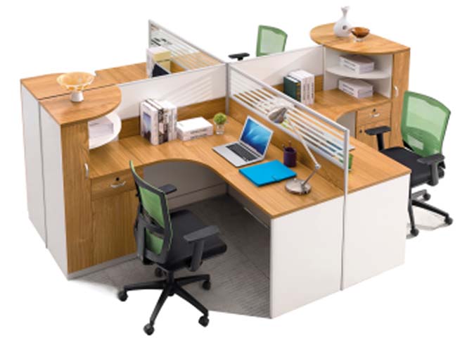 Two-Person Curved Panel Office Workstation with Storage Towers