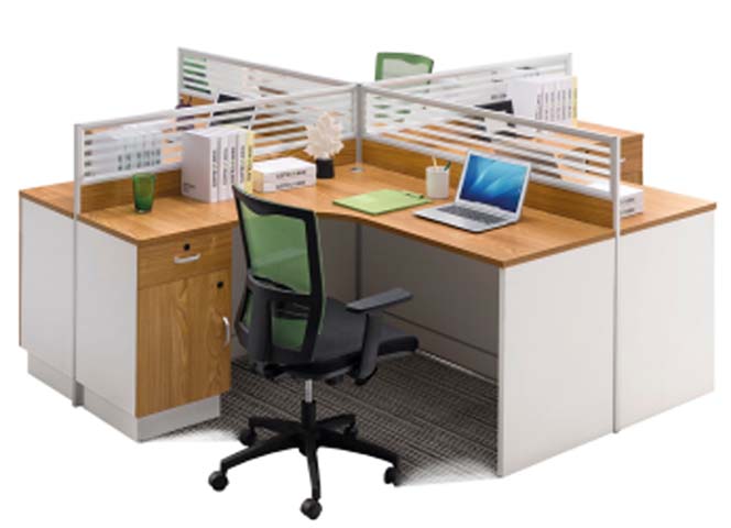 Four-Person Cross-Shaped Panel Office Workstation with Storage Pedestals