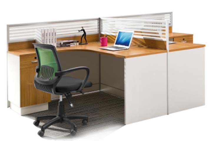 Two-Person Curved Panel Workstation with Mesh Task Chair