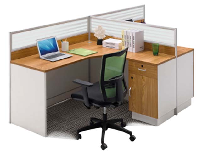 L-Shaped Panel-Based Workstation with Partition Screen and Storage Pedestal