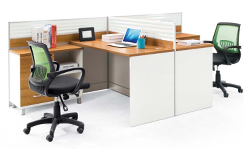 Two-Person L-Shaped Panel Workstation with Mesh Task Chairs