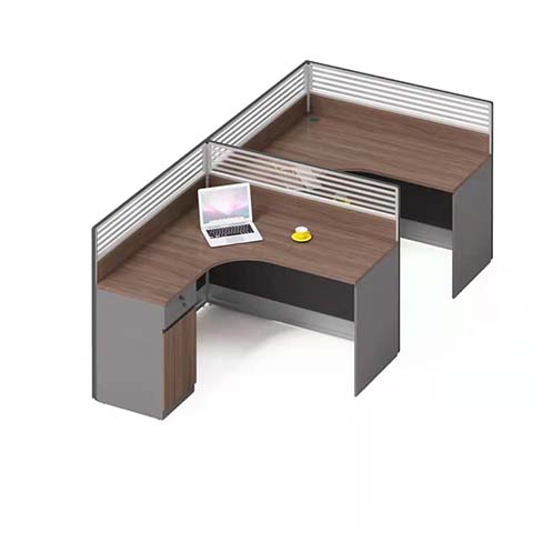 Two-Person 120-Degree Modular Office Workstation with Ribbed Glass Dividers