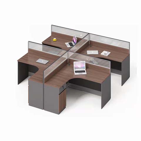 Four-Person Cross-Shaped Panel Workstation with Dividers and Pedestals
