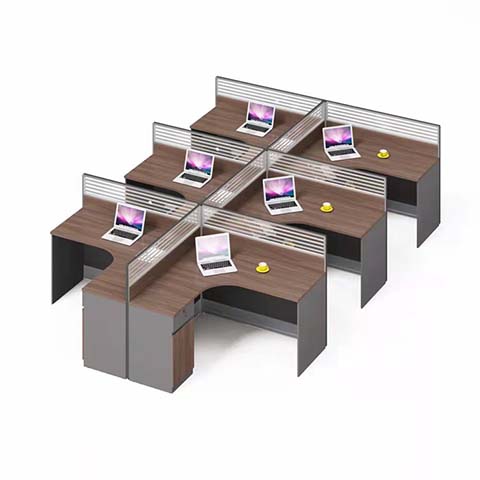 Six-Person L-Shaped Panel Workstation Cluster