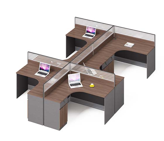 Four-Person Cross-Shaped Cubicle Workstation with Divider Screens