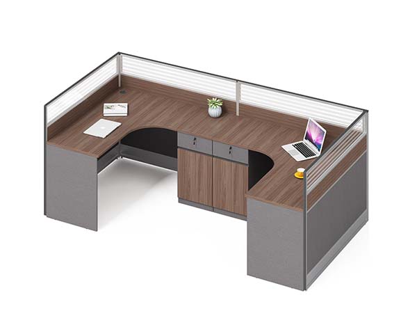120-Degree Three-Person Panel Workstation with Central Storage