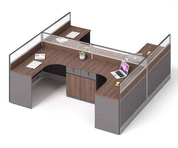 Three-Person L-Shaped Panel Workstation with Central Storage