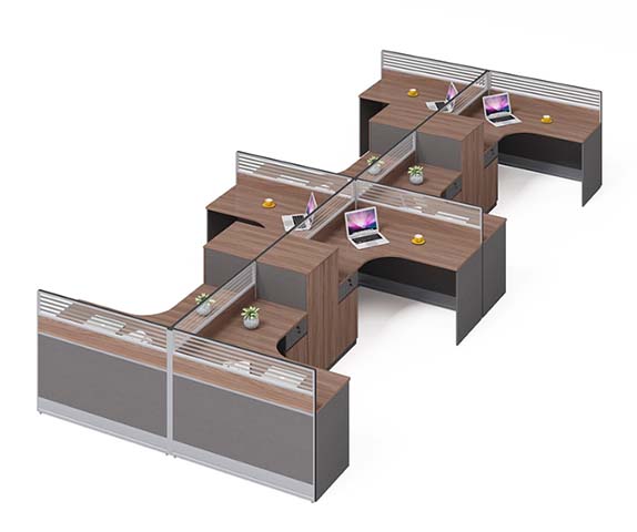 Six-Person Cross-Shaped Panel Workstation with Dividers