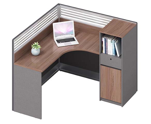 Single-Person L-Shaped Panel Workstation with Integrated Storage Cabinet