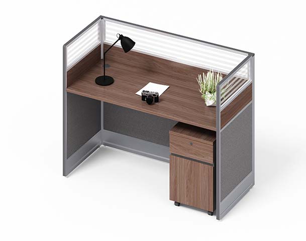 Single-Seat Rectangular Office Workstation with Three-Sided Partition and Mobile Pedestal