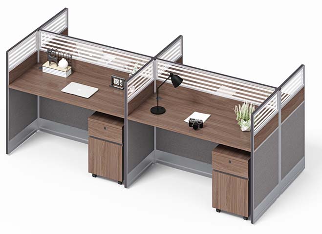 Four-Person Cross-Shaped Panel Workstation with Mobile Pedestals