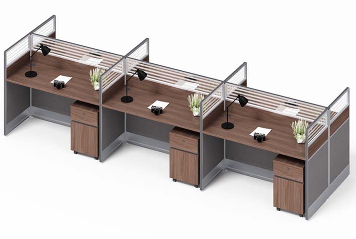Three-Seat Linear Panel Workstation with Mobile Pedestals