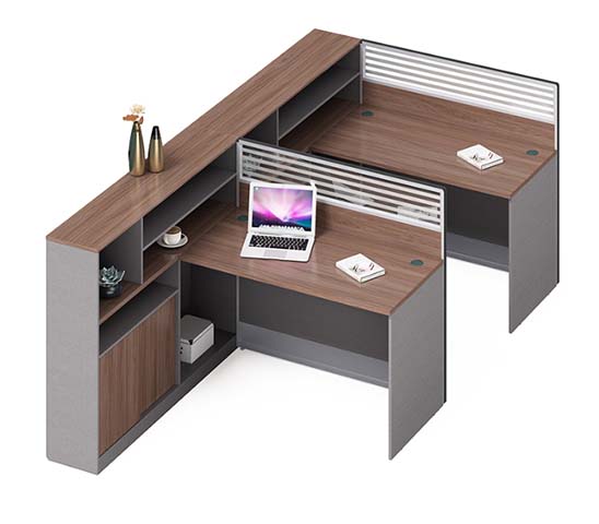 Two-Person L-Shaped Panel Workstation with Side Storage Hutch