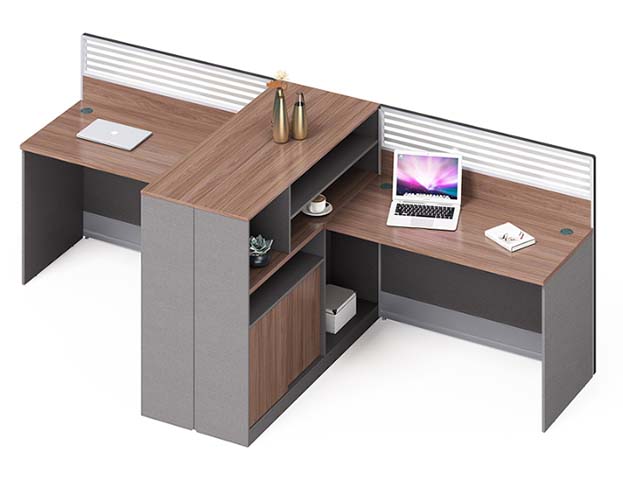 Two-Person L-Shaped Panel Workstation with Central Storage