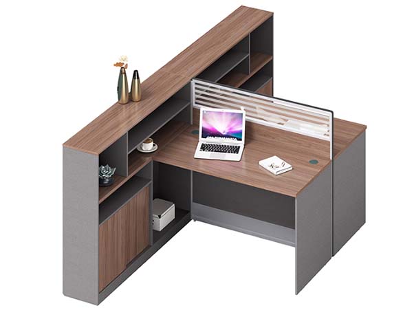 L-Shaped Reception Workstation with Integrated Storage Hutch and Privacy Screen
