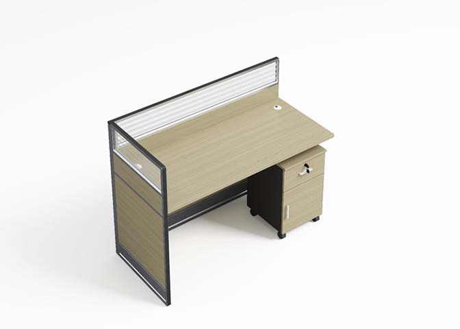 Single Workstation Desk with L-Shaped Divider Screen and Mobile Pedestal