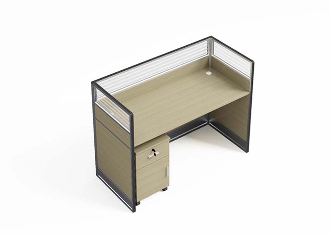 Single Panel Workstation Desk with Fixed Screens and Mobile Pedestal