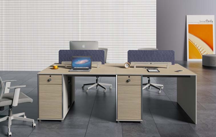 Four-Person Modular Office Workstation with Fabric Dividers and Locking Pedestals