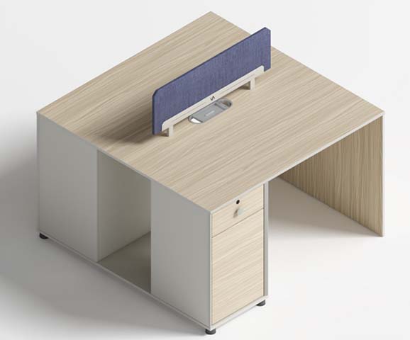 Two-Person Panel Workstation with Central Divider and Integrated Pedestal