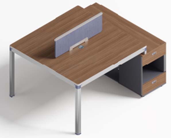 Two-Person Workstation with Central Divider and Side Storage Pedestal