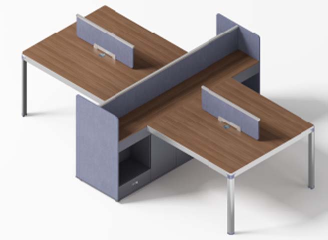 Four-Person Cross-Shaped Office Workstation with Fabric Dividers and Central Storage