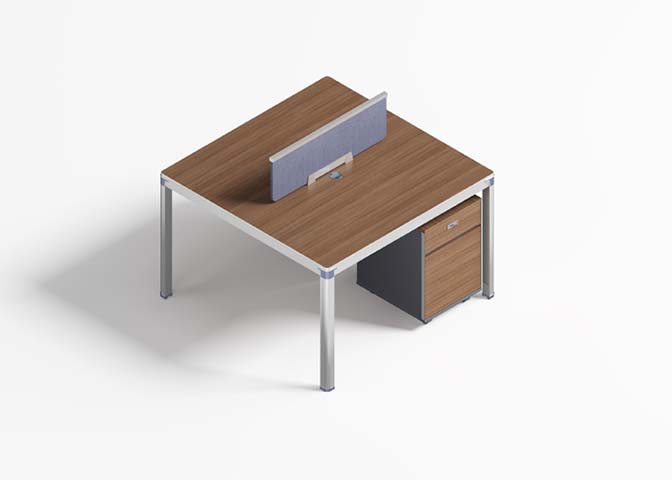 Two-Person Face-to-Face Workstation with Divider Screen and Mobile Pedestal