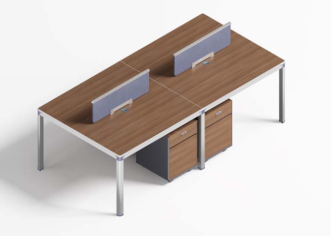 Four-Person Bench Workstation with Central Dividers and Mobile Pedestals